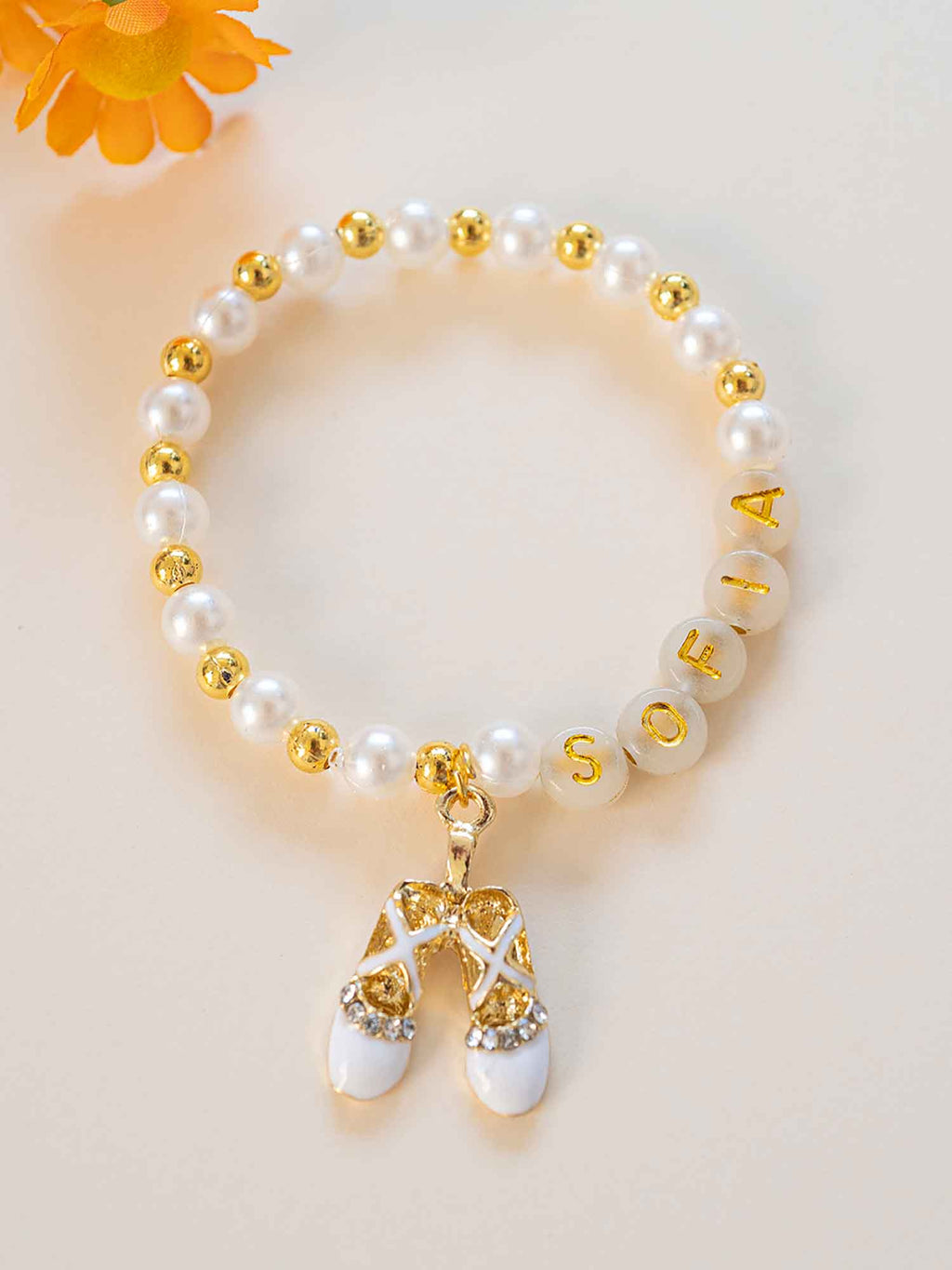 Personalized Pearl Ballet Bracelet: Custom Name, Ballerina Gift