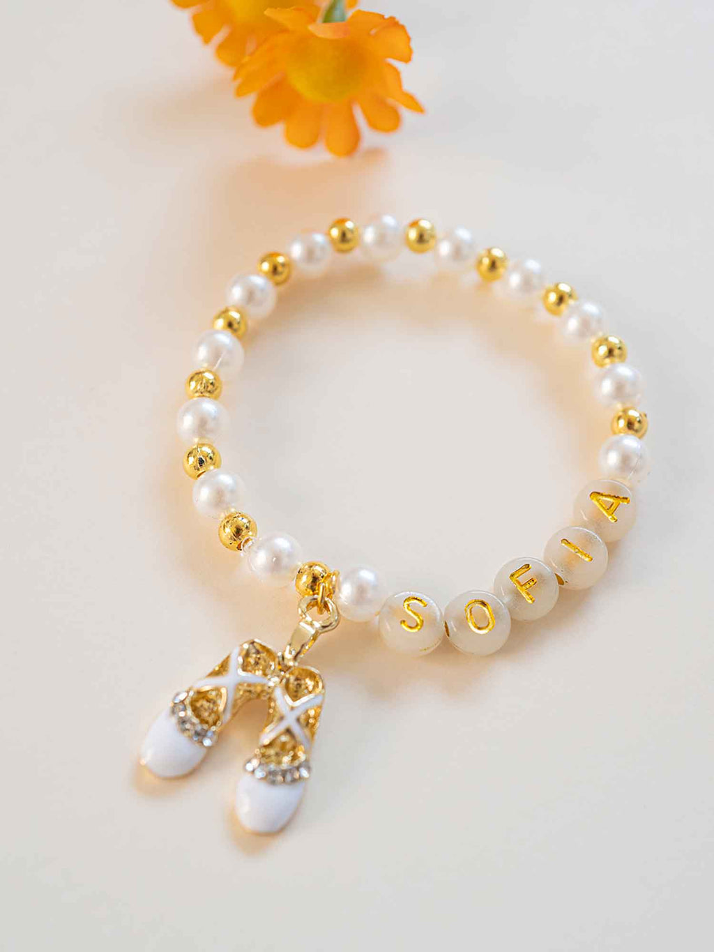 Personalized Pearl Ballet Bracelet: Custom Name, Ballerina Gift