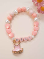Personalized Ballet Name Bracelet | Custom Heart Pearl Beaded Bracelet with Ballet Dress Charm