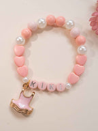 Personalized Ballet Name Bracelet | Custom Heart Pearl Beaded Bracelet with Ballet Dress Charm
