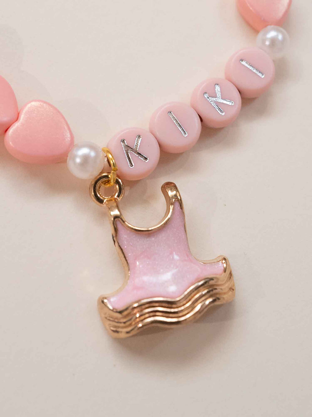 Personalized Ballet Name Bracelet | Custom Heart Pearl Beaded Bracelet with Ballet Dress Charm