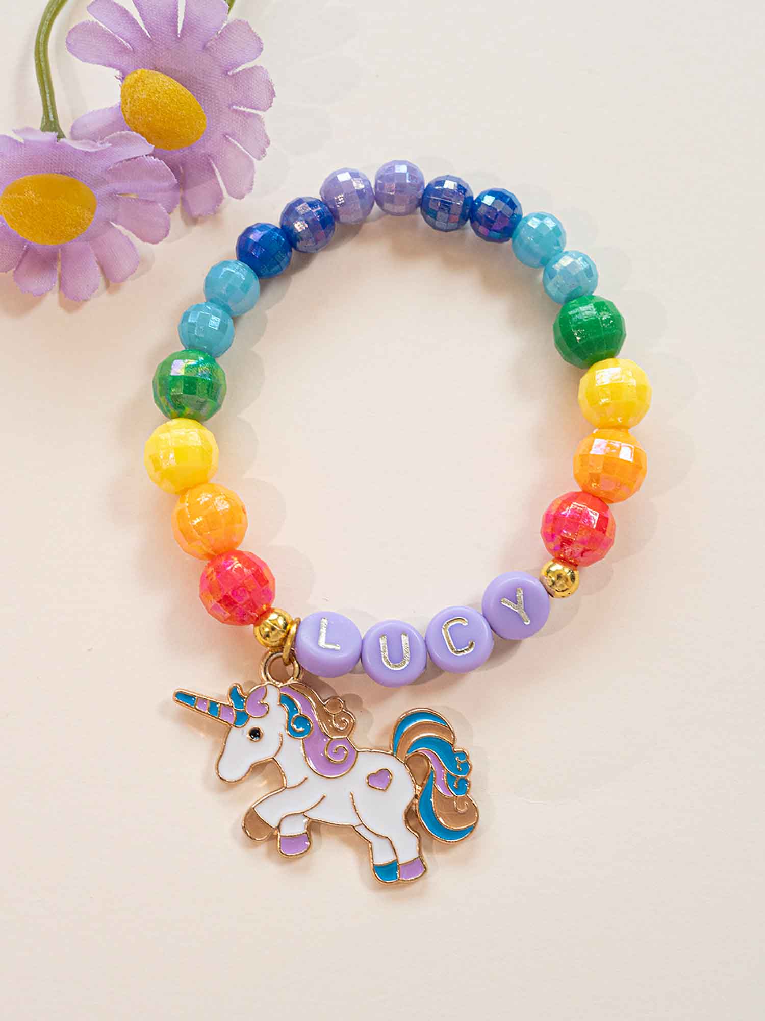 Personalized Rainbow Unicorn Name Bracelet | Custom Beaded Unicorn Jewelry