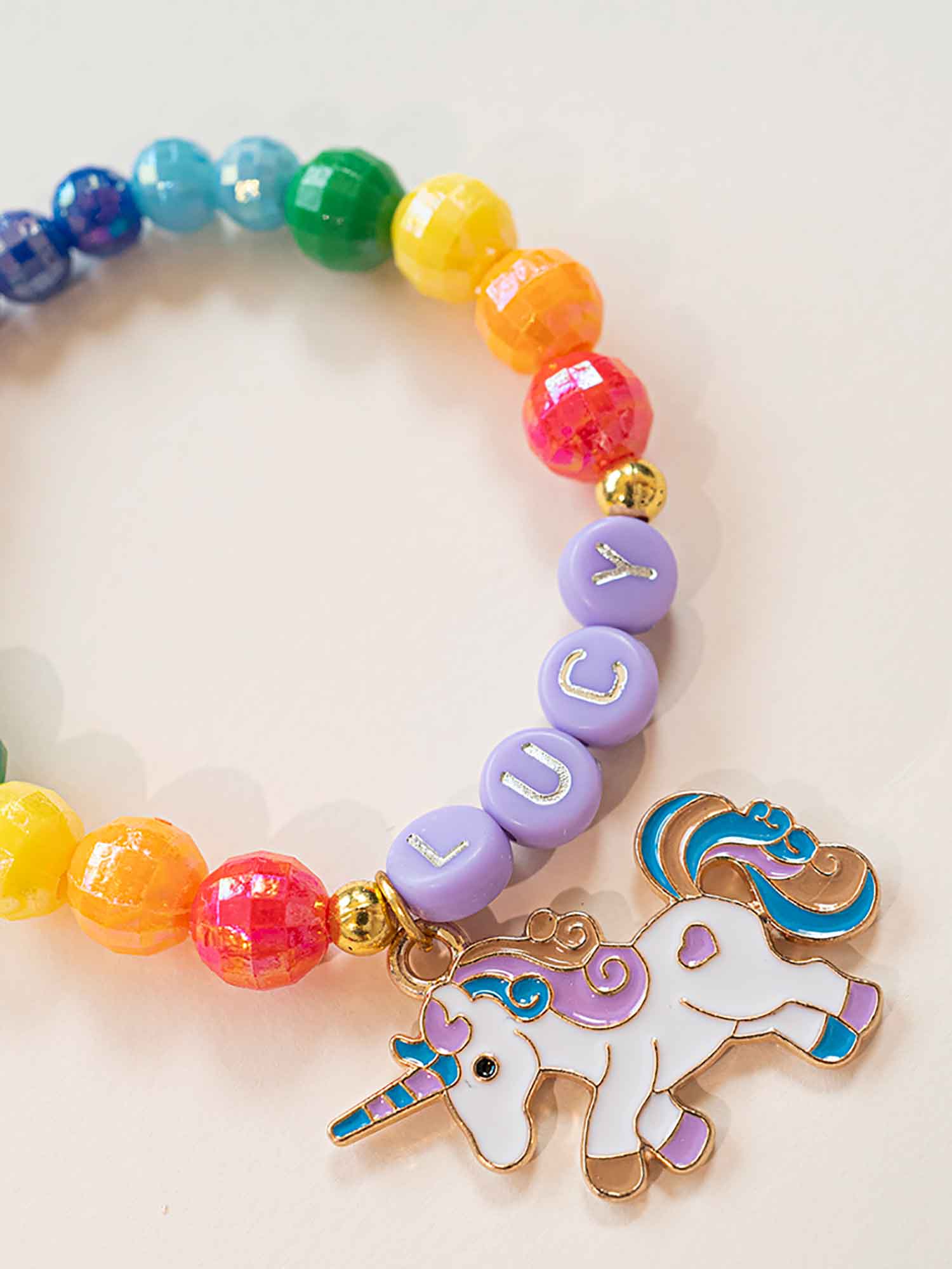 Personalized Rainbow Unicorn Name Bracelet | Custom Beaded Unicorn Jewelry