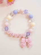 Personalized Name Bracelet | Pink Bow Charm, Pastel Beaded Custom Jewelry