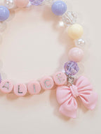 Personalized Name Bracelet | Pink Bow Charm, Pastel Beaded Custom Jewelry