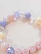 Personalized Name Bracelet | Pink Bow Charm, Pastel Beaded Custom Jewelry