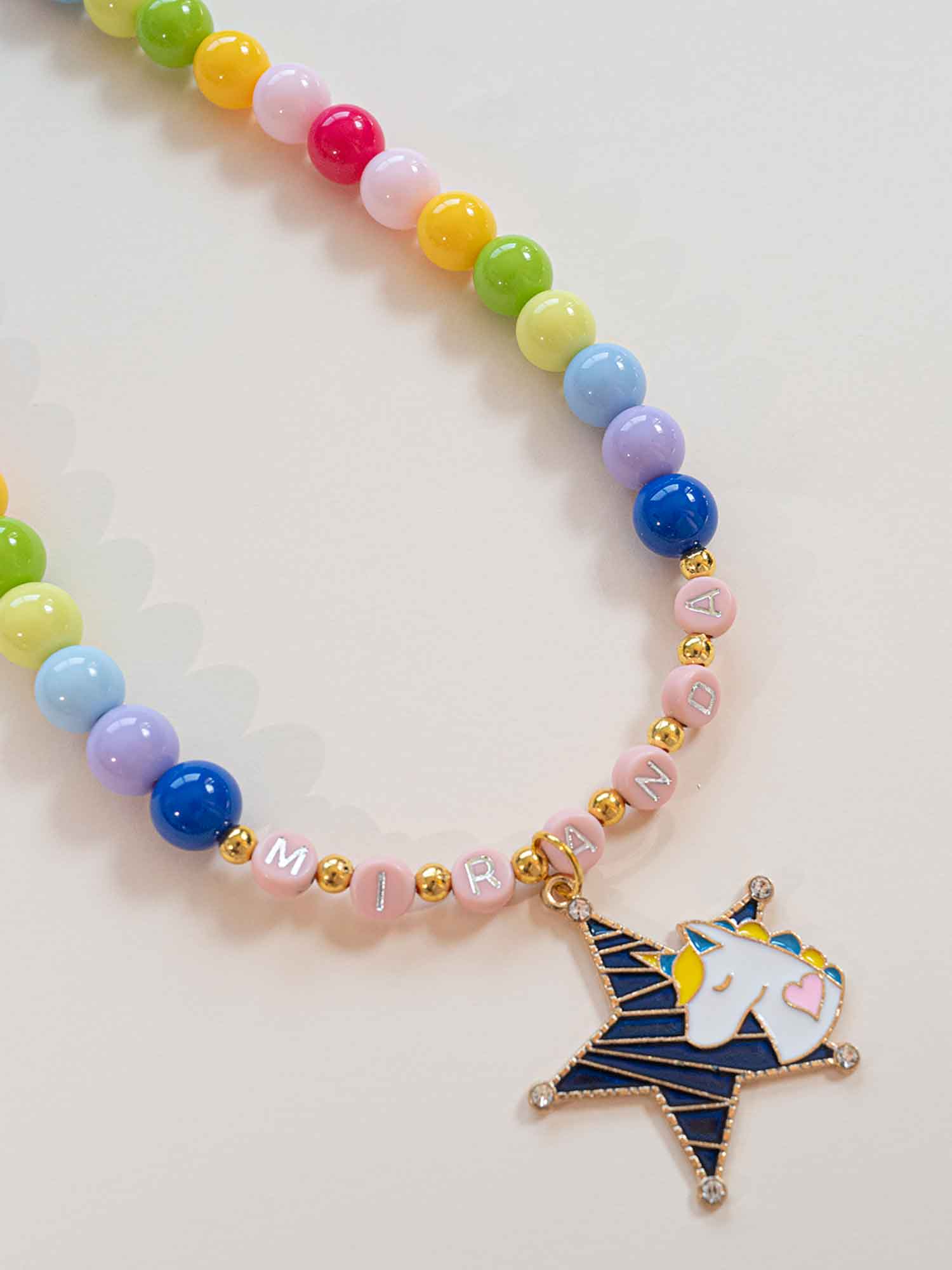 Personalized Unicorn Name Necklace: Rainbow Beaded Charm Jewelry