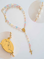 Personalized First Communion Rosary Necklace: Custom Name Beads with Virgin Mary Charm