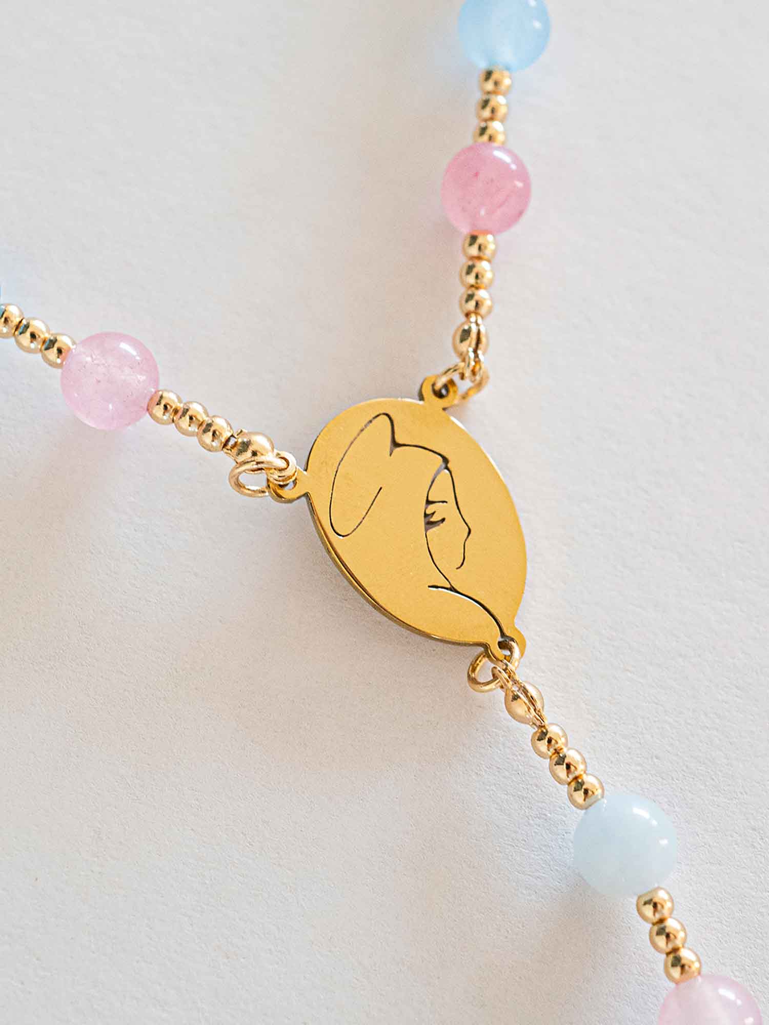 Personalized First Communion Rosary Necklace: Custom Name Beads with Virgin Mary Charm