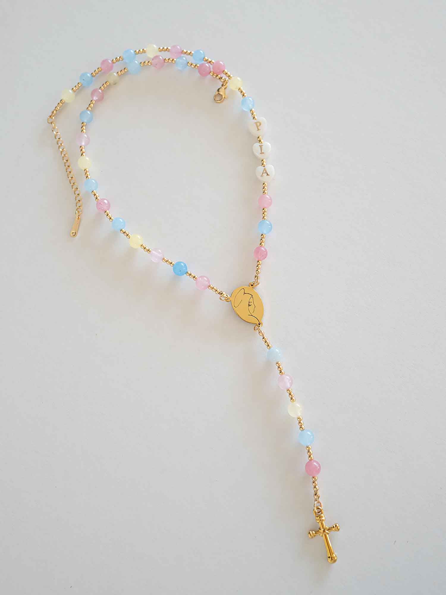 Personalized First Communion Rosary Necklace: Custom Name Beads with Virgin Mary Charm