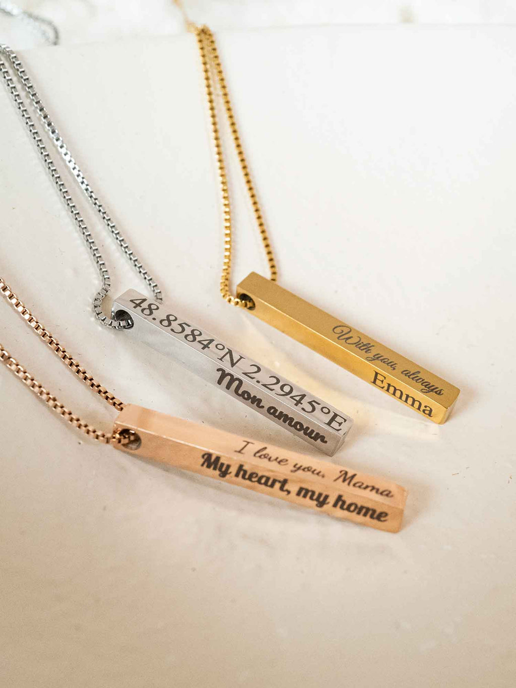 Personalized Engraved Bar Necklace | Custom Name or Coordinates Gift Keepsake