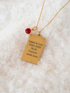 Personalized Birthstone Necklace: Custom Engraved Pendant