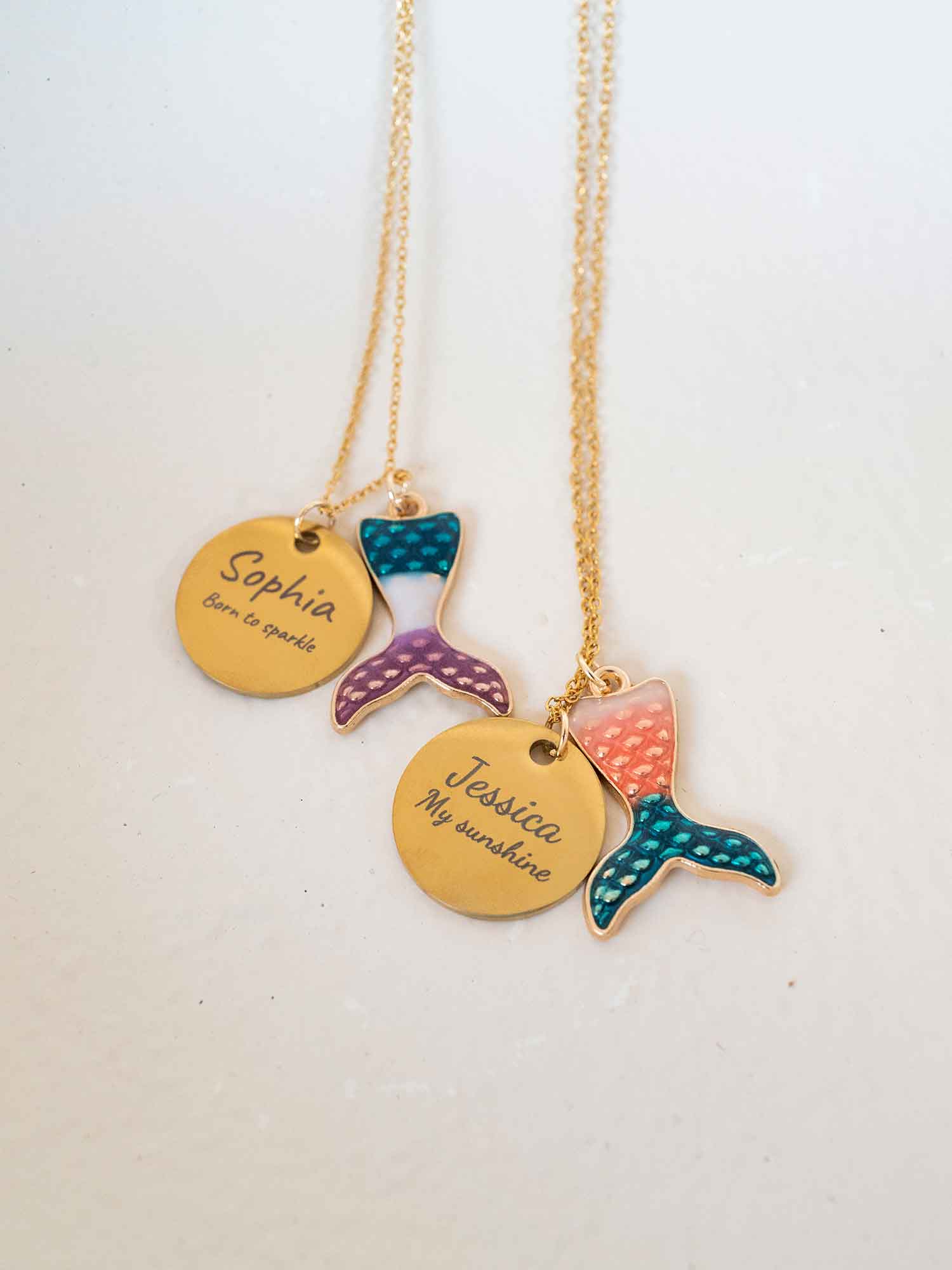 Personalized Mermaid Tail Necklace: Engraved Name Pendant