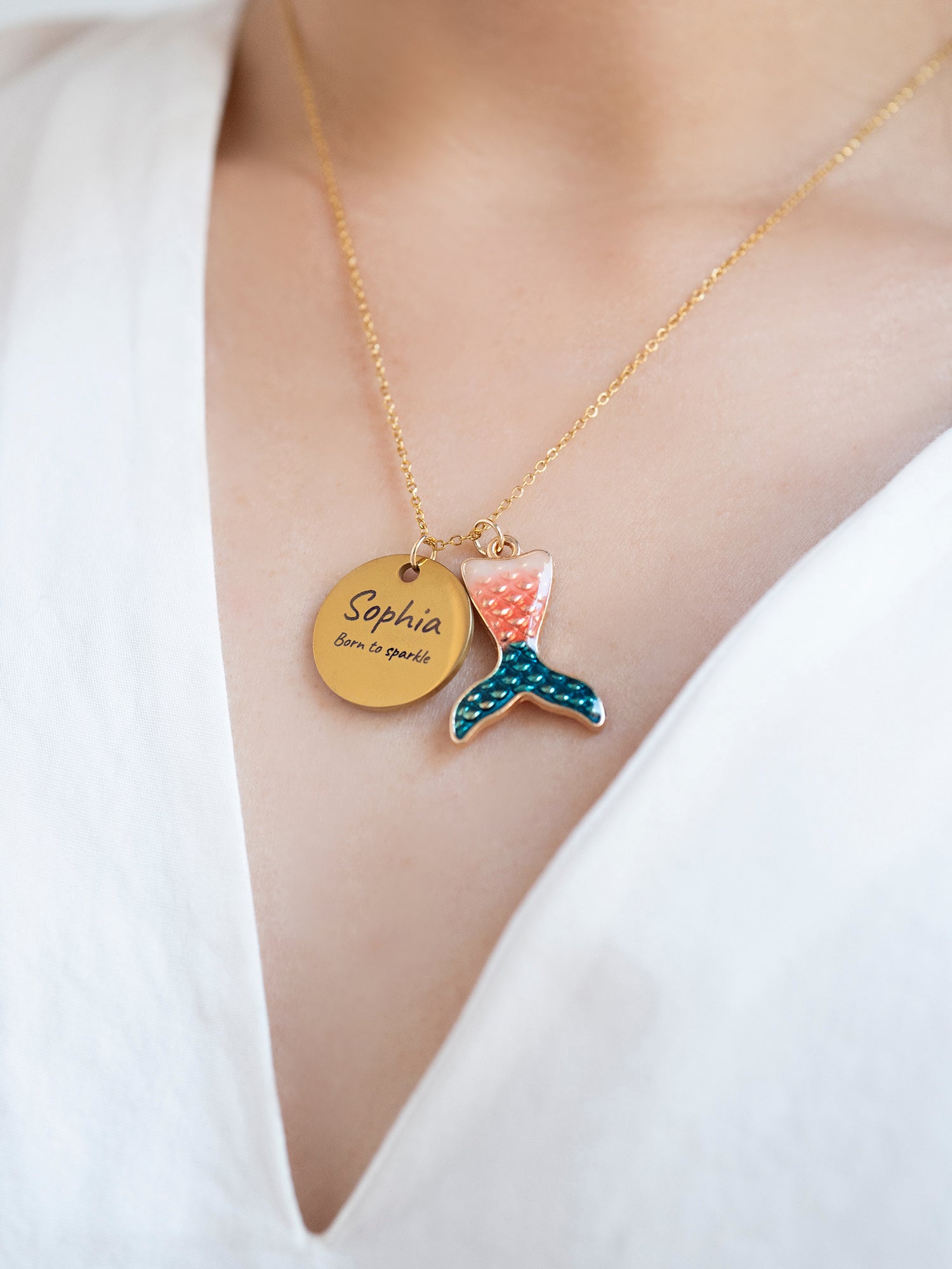 Personalized Mermaid Tail Necklace: Engraved Name Pendant