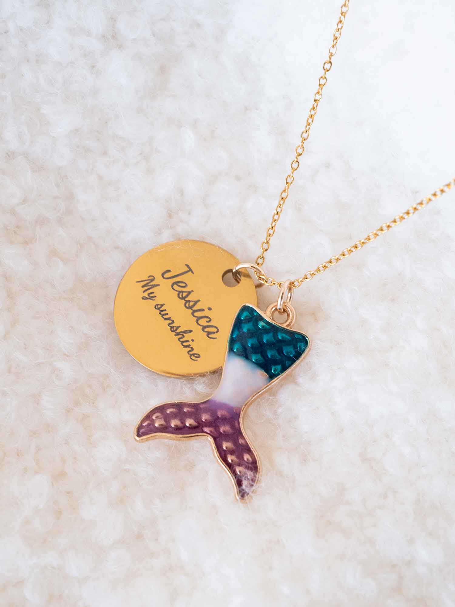 Personalized Mermaid Tail Necklace: Engraved Name Pendant