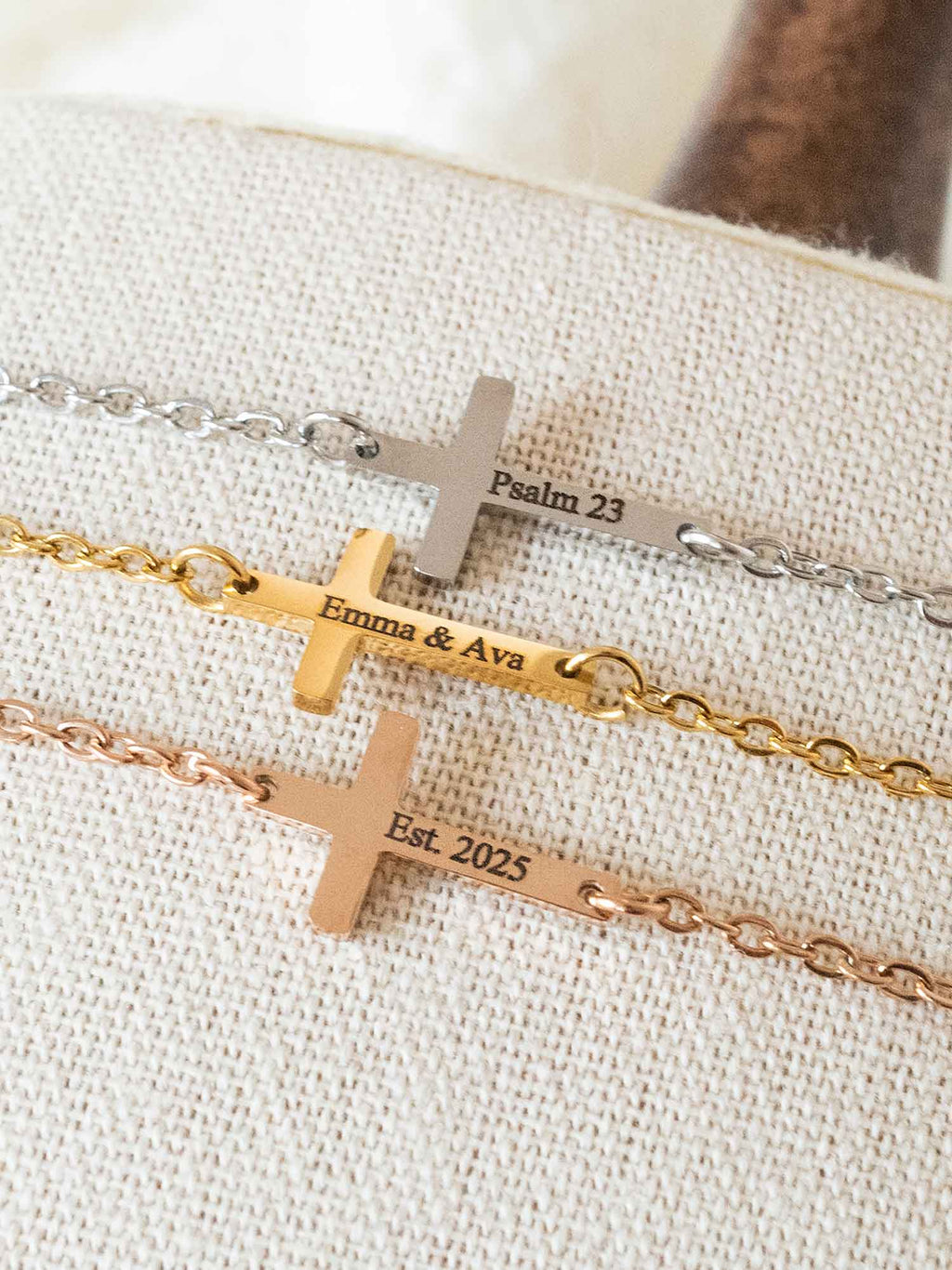 Personalized Cross Bracelet: Engraved Name, Date, Verse