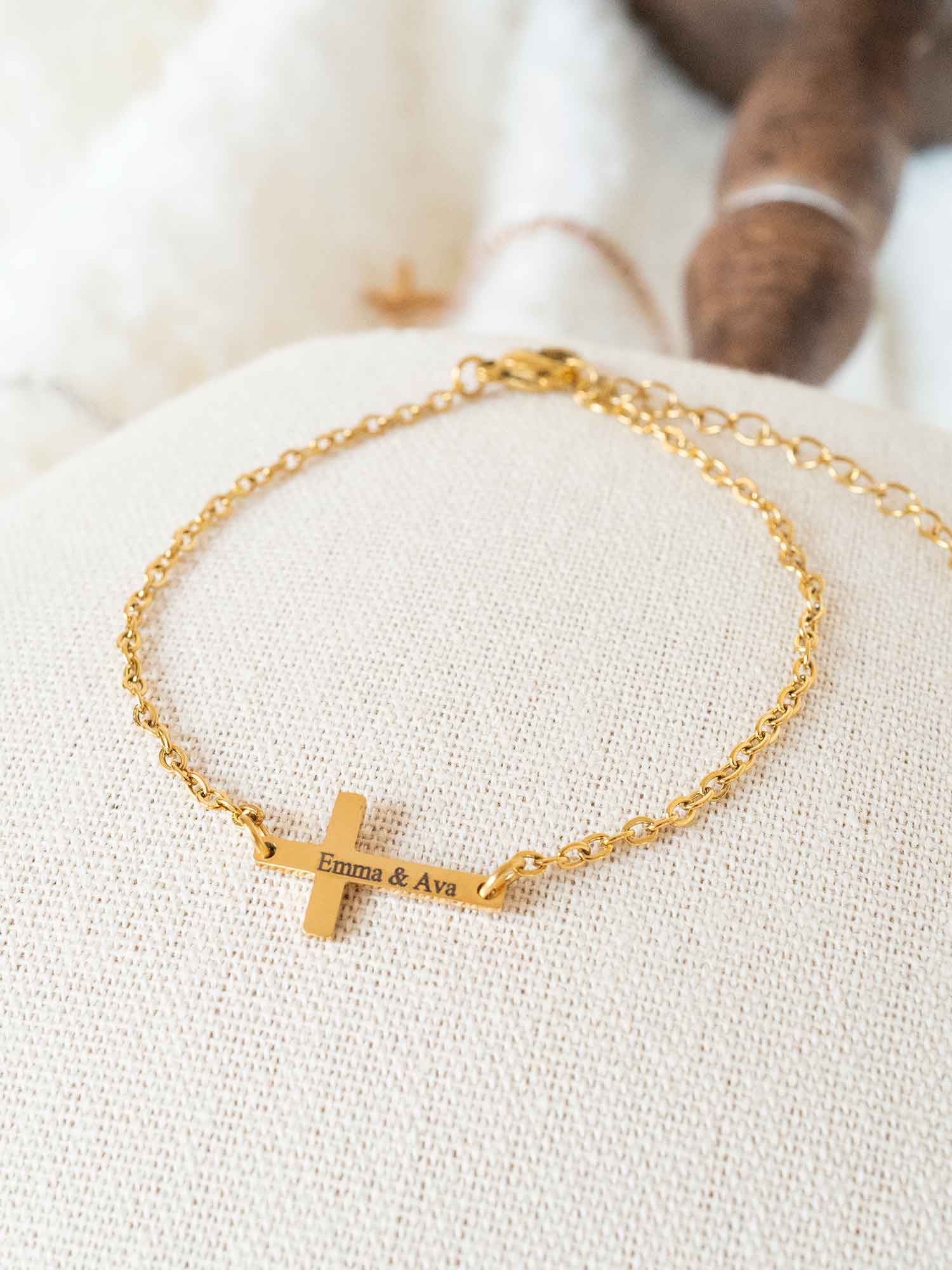 Personalized Cross Bracelet: Engraved Name, Date, Verse