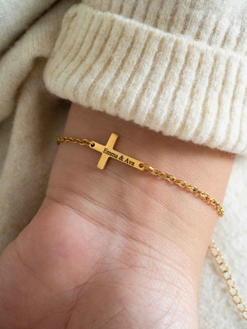 Personalized Cross Bracelet: Engraved Name, Date, Verse