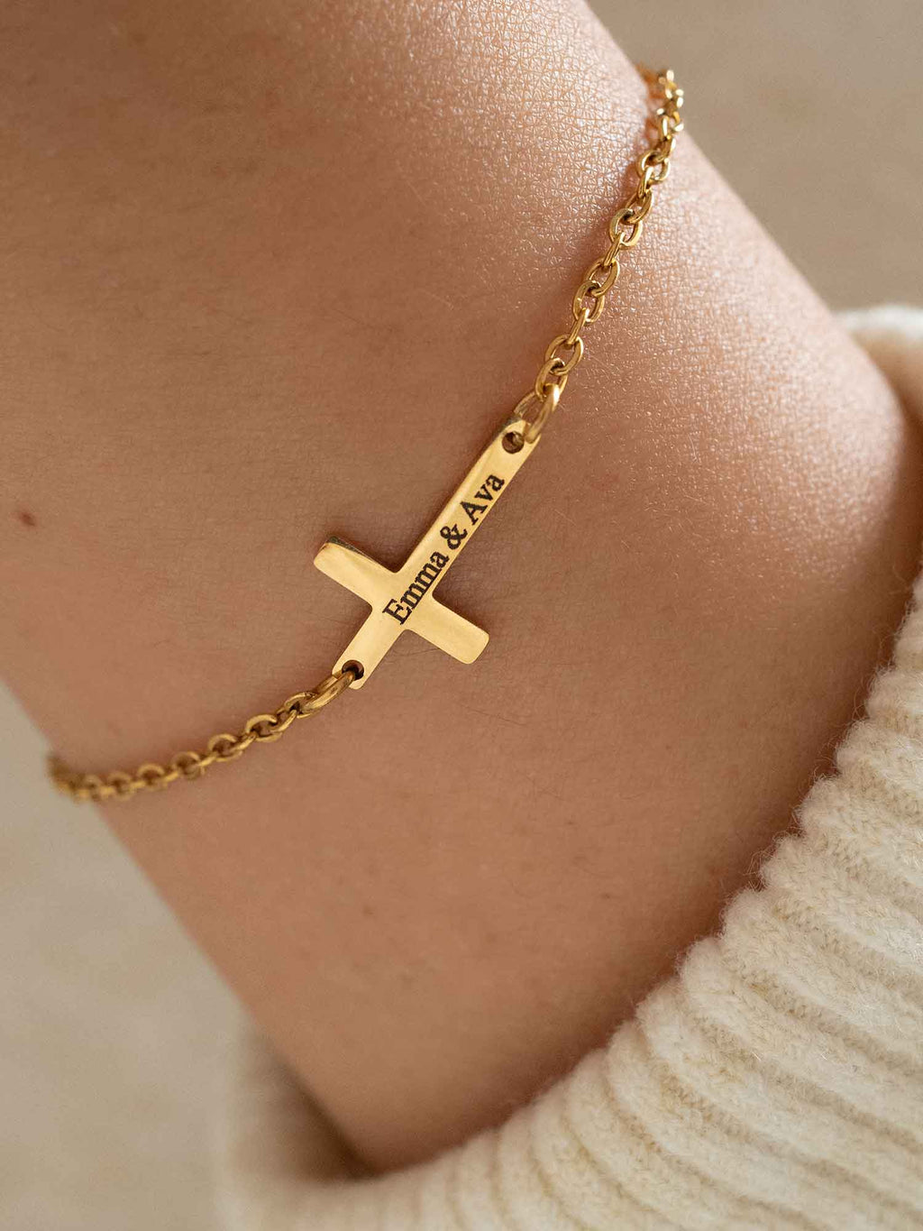 Personalized Cross Bracelet: Engraved Name, Date, Verse