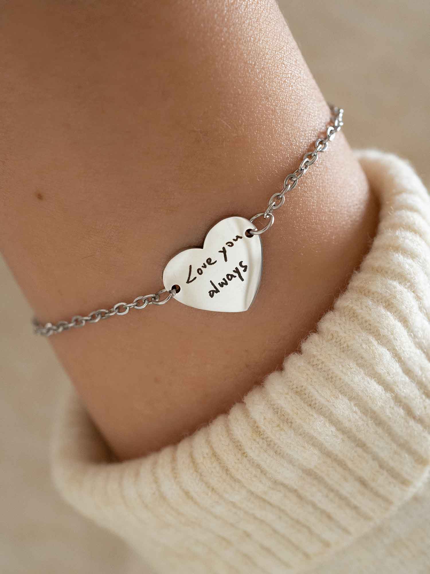 Custom Handwriting Heart Bracelet: Engraved Signature Jewelry, Memorial Gift