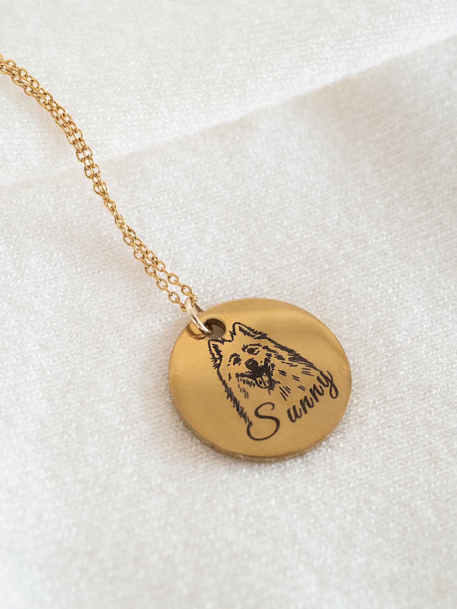 Custom Pet Portrait Necklace: Engraved Dog Cat Memorial Pendant