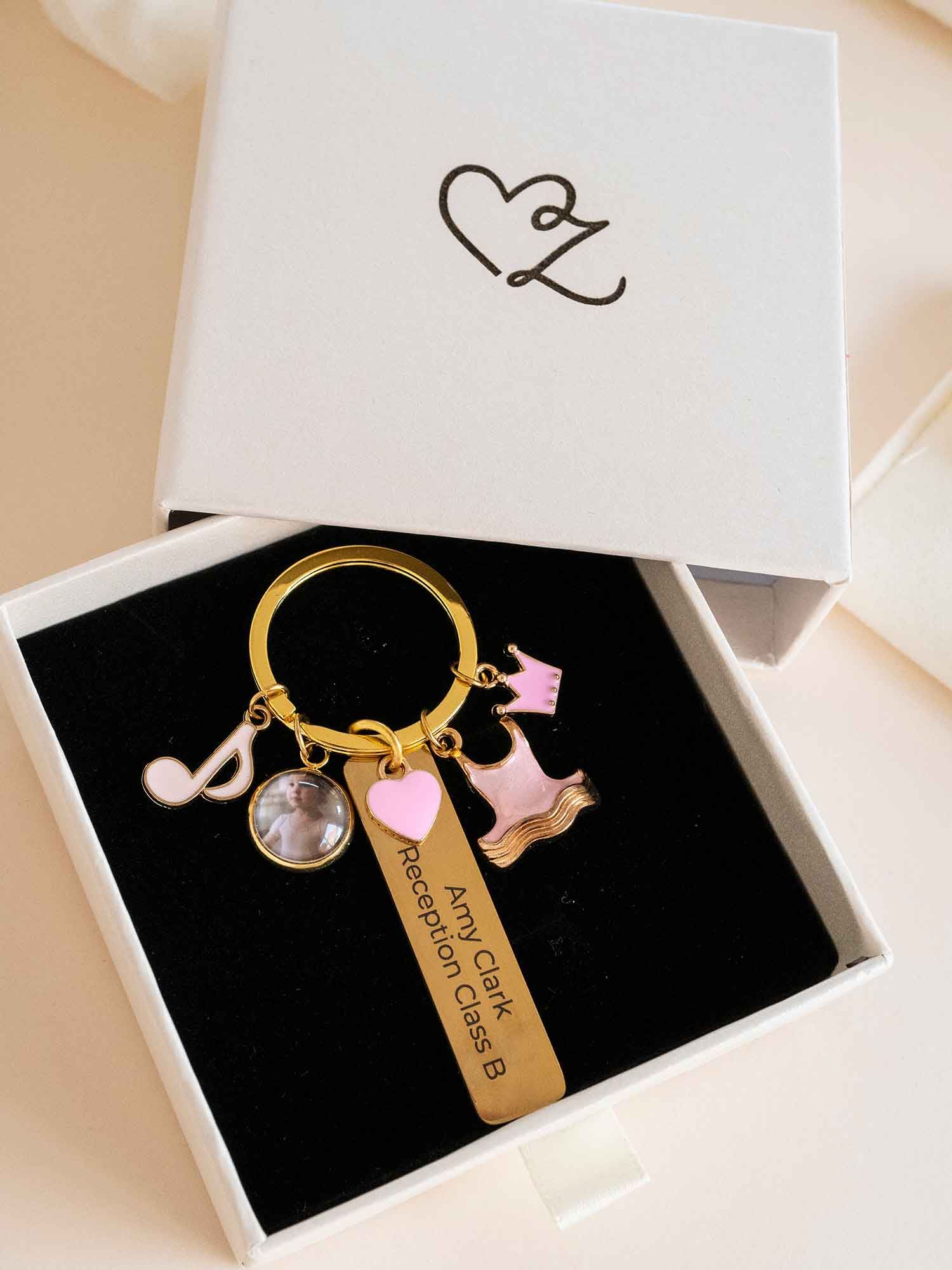 Personalized Ballet Photo bag Clasps : Engraved Ballet shoes Tutu Charm Keychain