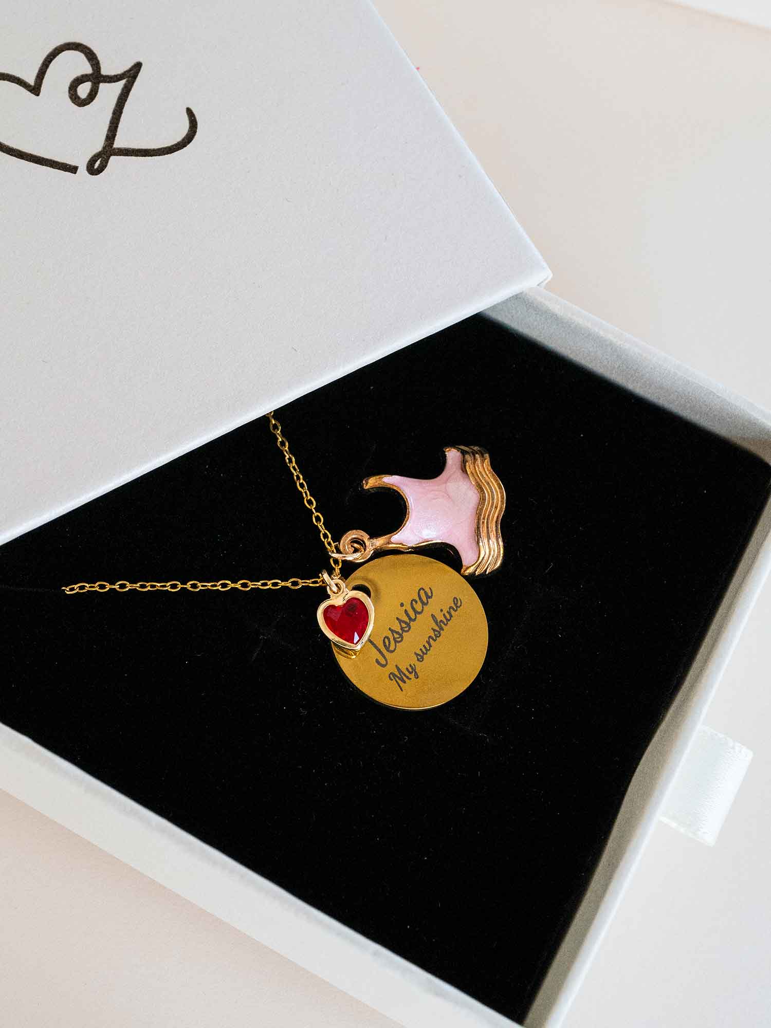Custom Ballet Necklace with Heart Birthstone, Personalized Engraved Pendant