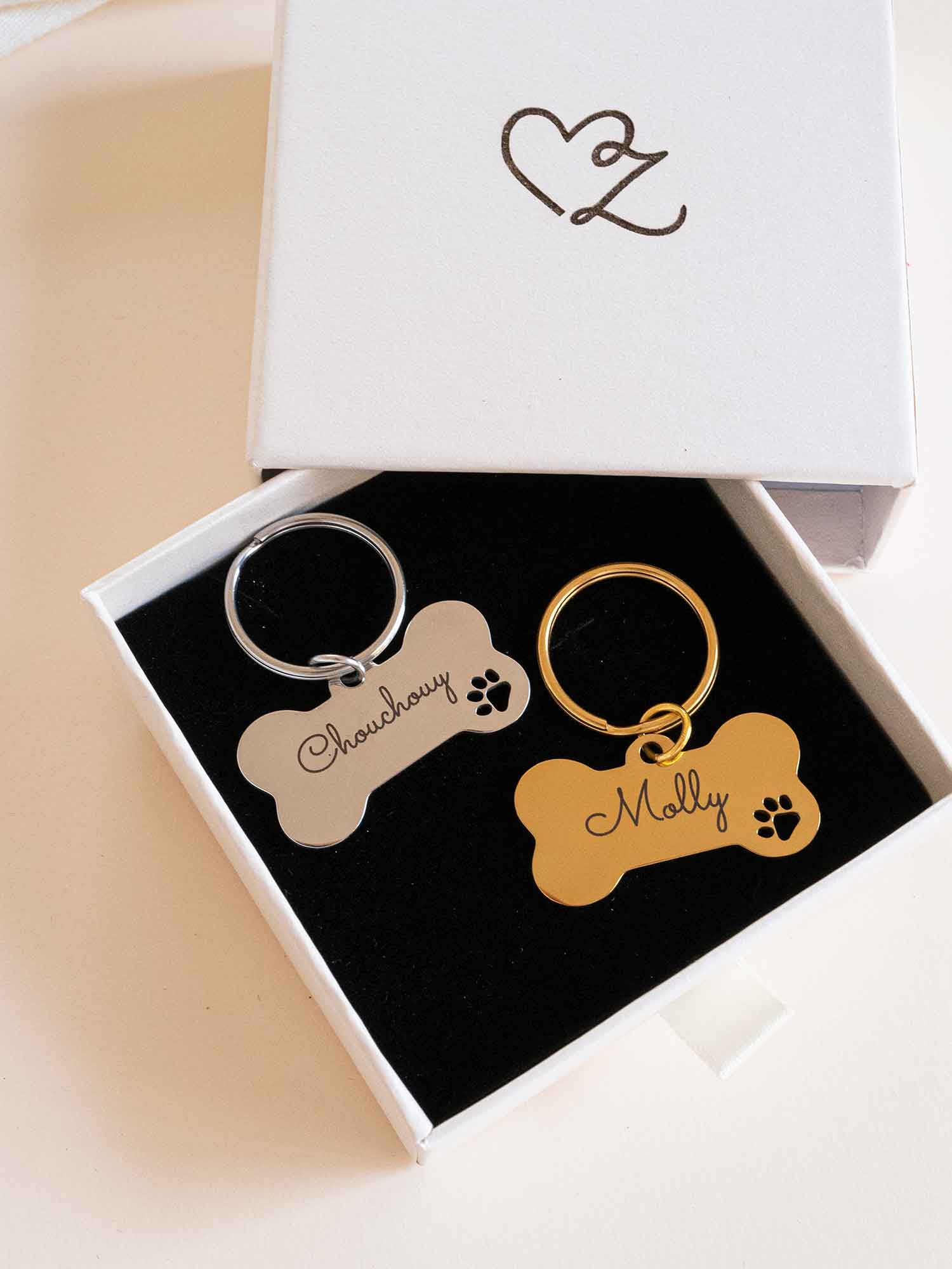 Personalized Bone Dog ID Tag: Custom Engraved Paw Print