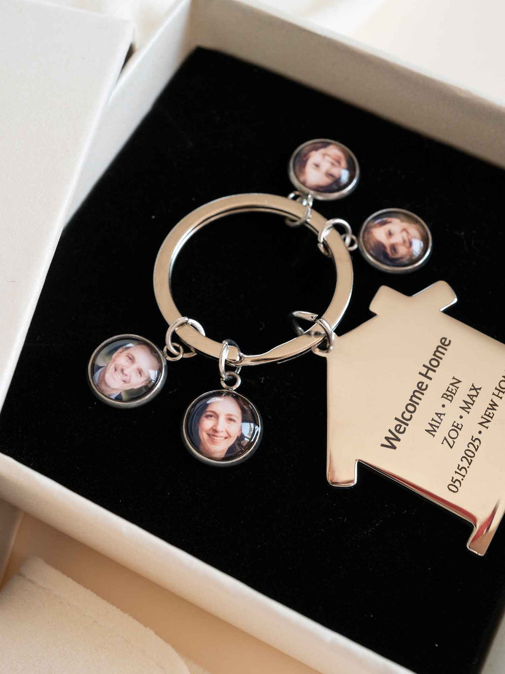 Personalized Family Photo Keychain: Engraved House Keyring