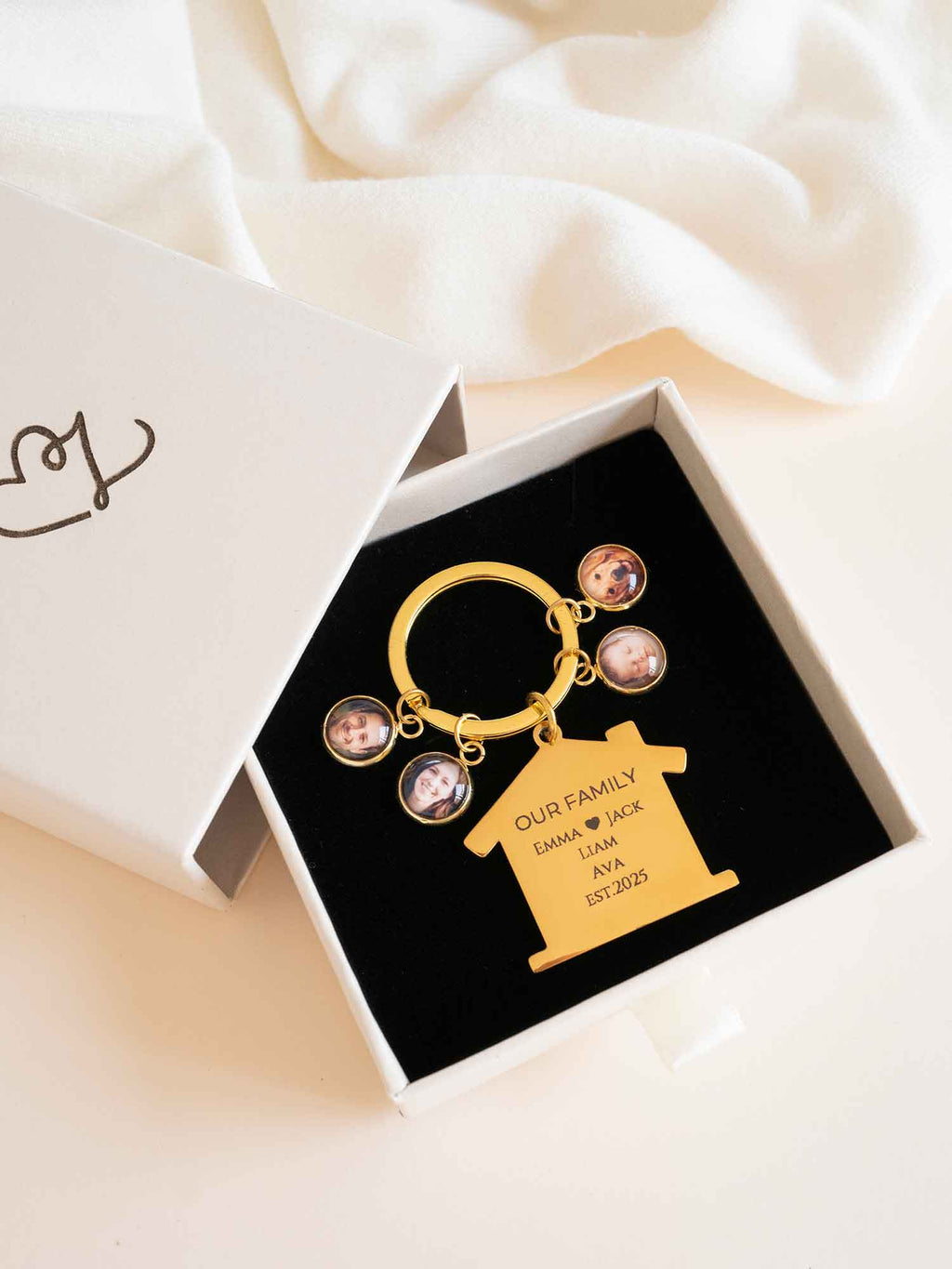Personalized Family Photo Keychain: Engraved House Keyring