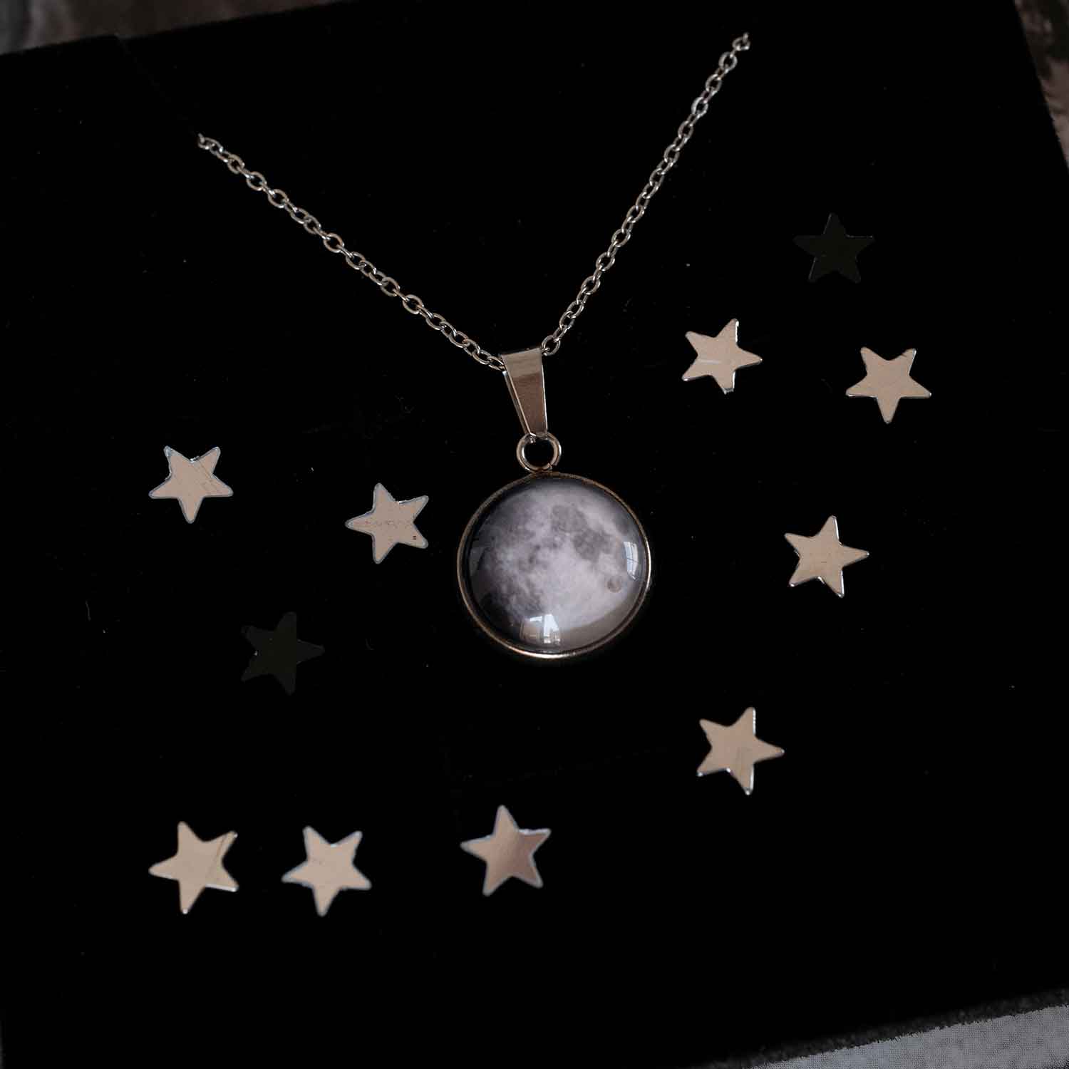 Custom Moon Phase Necklace: Personalized Date, Engraved Celestial Pendant