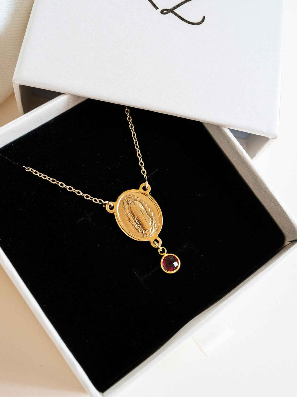 Our Lady of Guadalupe Necklace with Birthstone, Catholic Jewelry, Baptism or Communion Gift, Virgen de Guadalupe Pendant