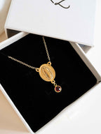 Our Lady of Guadalupe Necklace with Birthstone, Catholic Jewelry, Baptism or Communion Gift, Virgen de Guadalupe Pendant