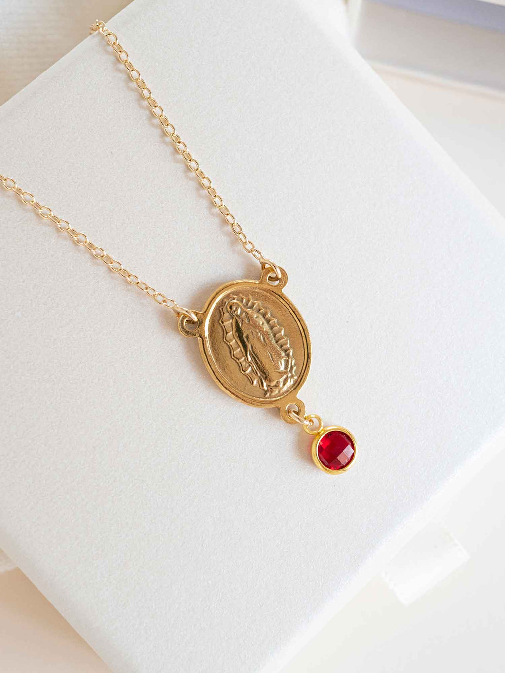 Our Lady of Guadalupe Necklace with Birthstone, Catholic Jewelry, Baptism or Communion Gift, Virgen de Guadalupe Pendant