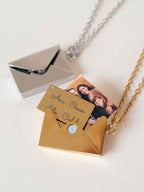 Personalized Photo Envelope Necklace, Custom Engraving Pendant, Hidden Photo Locket