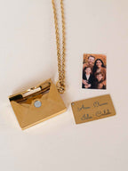 Personalized Photo Envelope Necklace, Custom Engraving Pendant, Hidden Photo Locket
