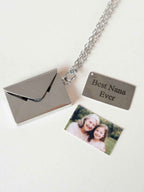 Personalized Photo Envelope Necklace, Custom Engraving Pendant, Hidden Photo Locket