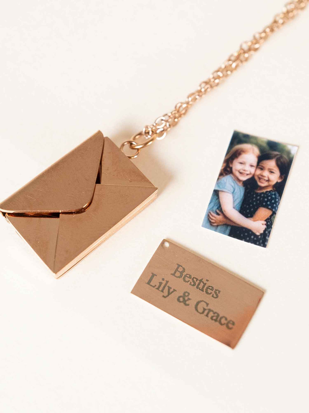 Personalized Photo Envelope Necklace, Custom Engraving Pendant, Hidden Photo Locket