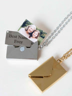 Personalized Photo Envelope Necklace, Custom Engraving Pendant, Hidden Photo Locket