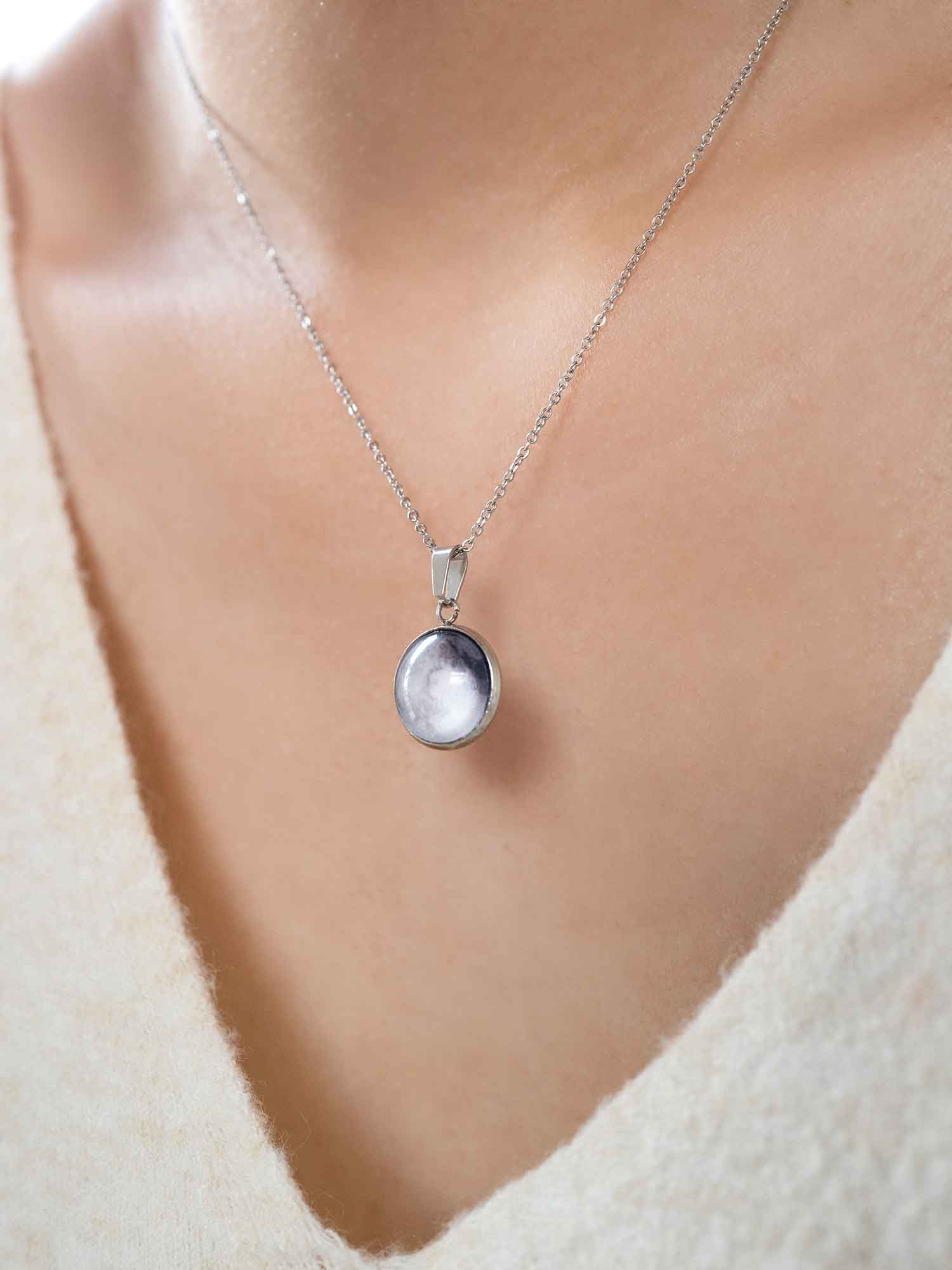 Custom Moon Phase Necklace: Personalized Date, Engraved Celestial Pendant