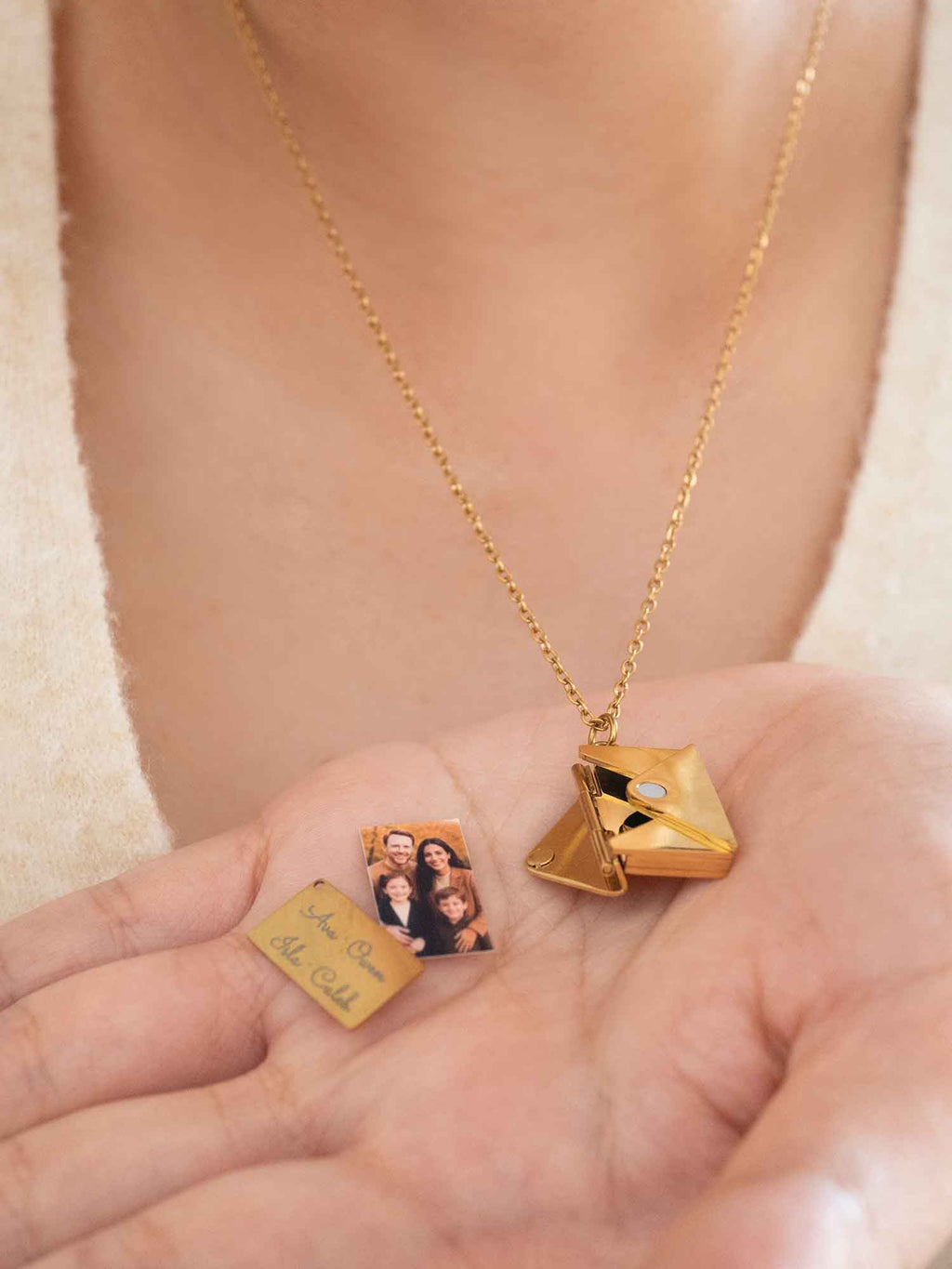 Personalized Photo Envelope Necklace, Custom Engraving Pendant, Hidden Photo Locket