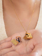 Personalized Photo Envelope Necklace, Custom Engraving Pendant, Hidden Photo Locket