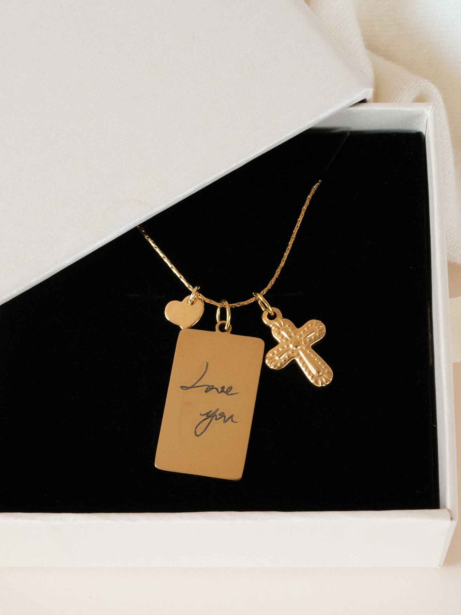 Custom Handwriting Cross Necklace with Heart Charm,Christian Jewelry Gift