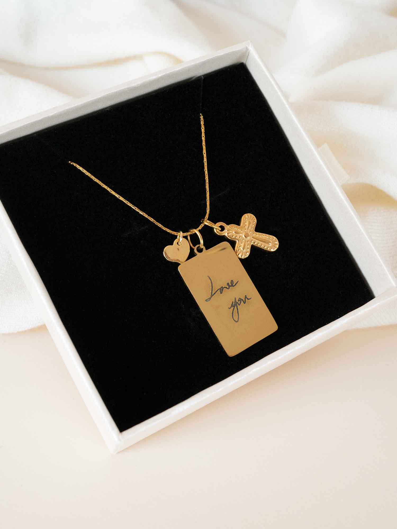 Custom Handwriting Cross Necklace with Heart Charm,Christian Jewelry Gift