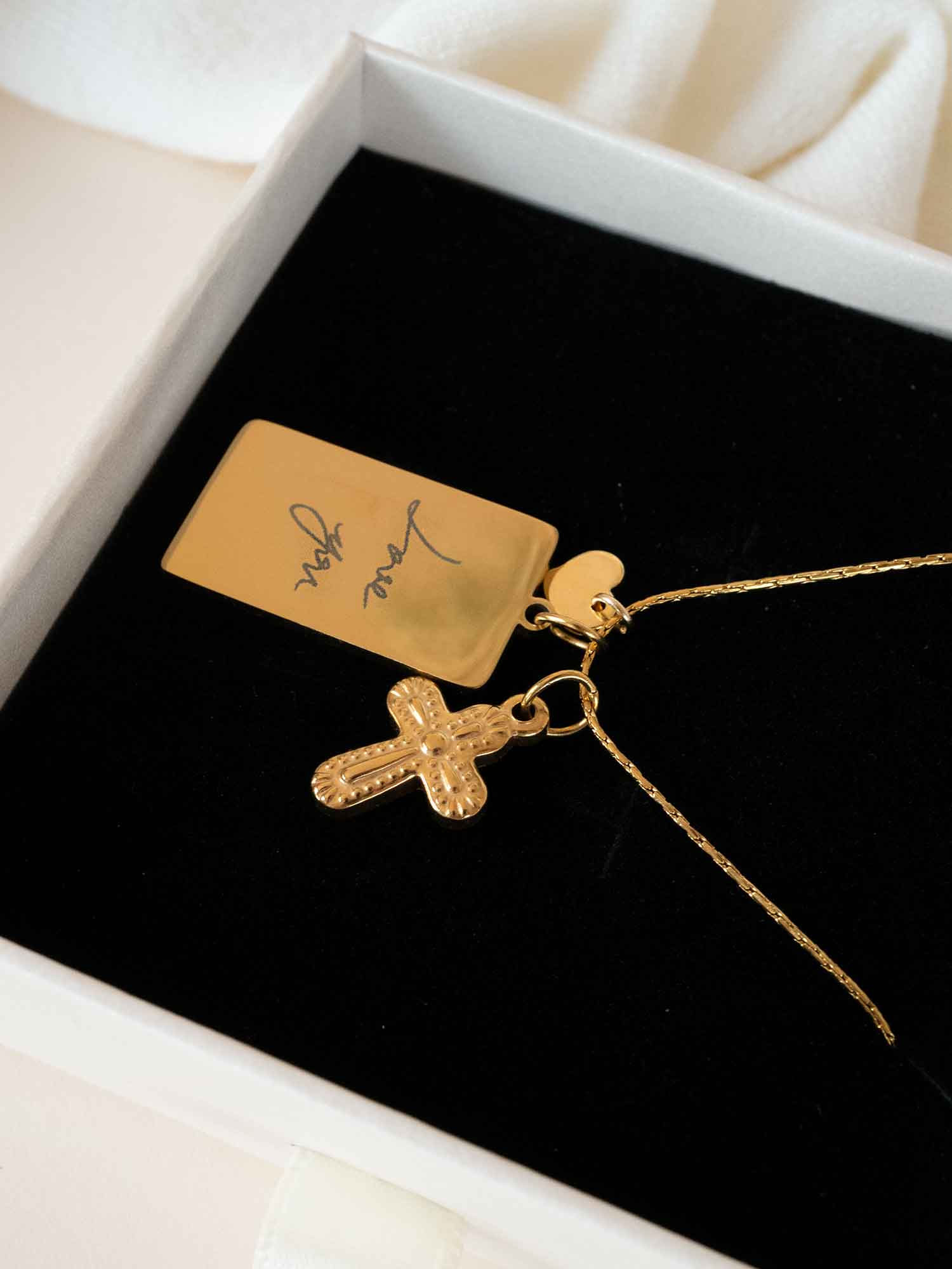 Custom Handwriting Cross Necklace with Heart Charm,Christian Jewelry Gift