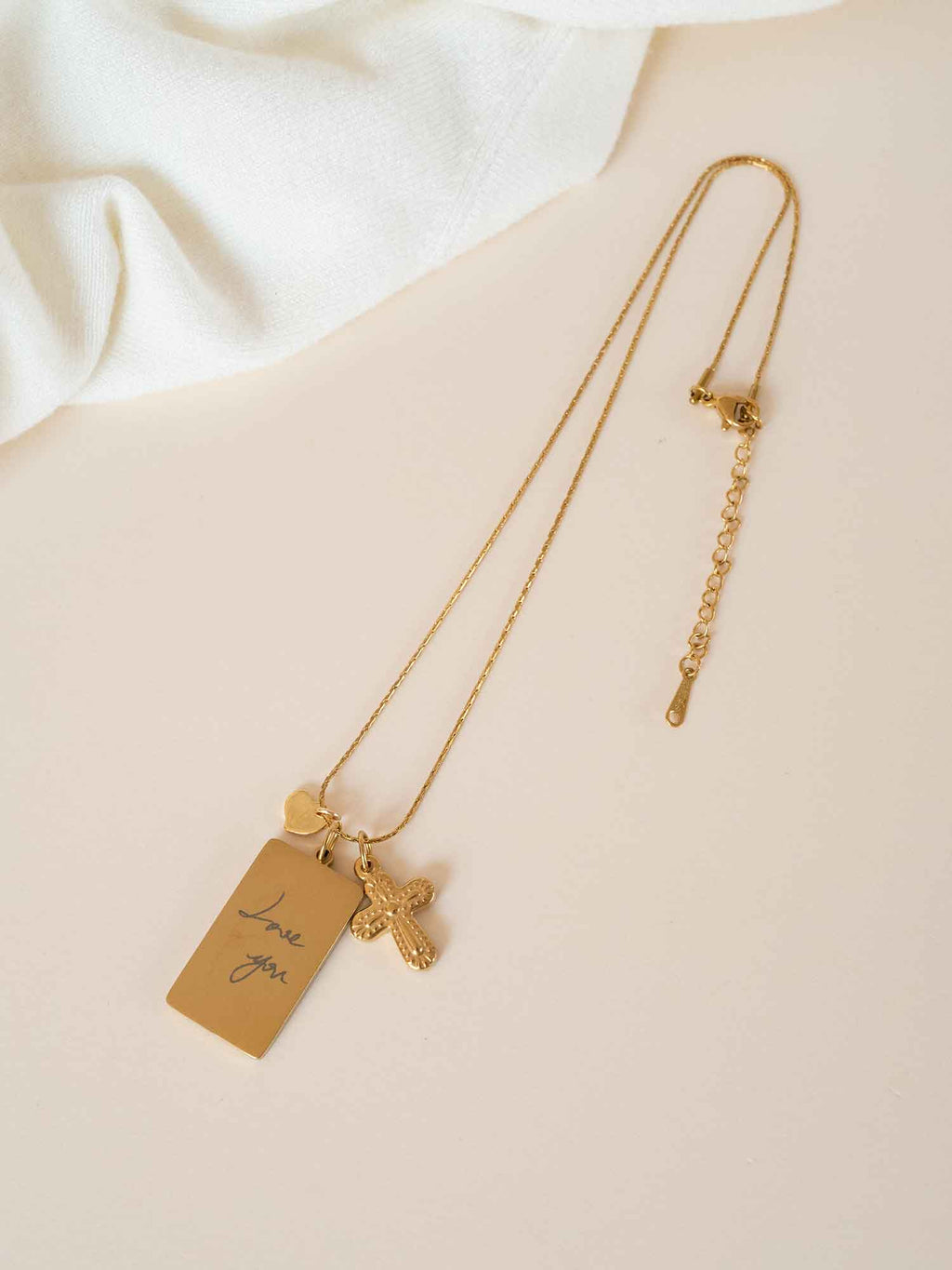 Custom Handwriting Cross Necklace with Heart Charm,Christian Jewelry Gift