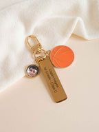 Personalized Sports Keychain with Photo, Engraved Name Bar