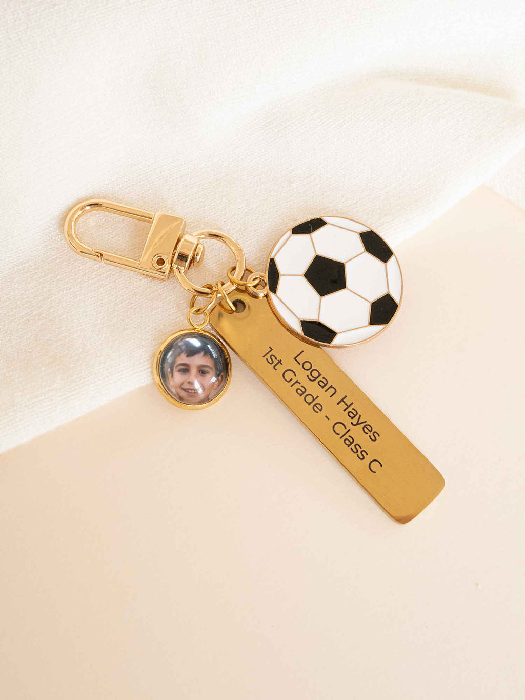 Personalized Sports Keychain with Photo, Engraved Name Bar