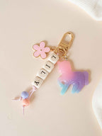 Personalized Name Bead Keychain, Rainbow Unicorn Bag Charm