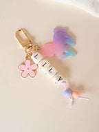 Personalized Name Bead Keychain, Rainbow Unicorn Bag Charm